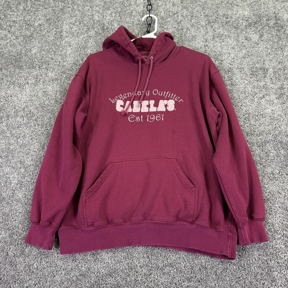 Cabela's Hoodie Womens Maroon Large Fleece Pullover Legendary Outfitter Logo